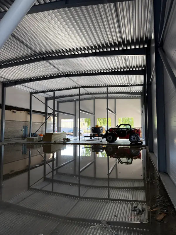 Completed workshop interior beneath the insulated roof build-up